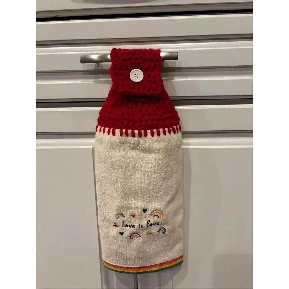 Crochet Top Kitchen Towel- Love is love (rainbows)